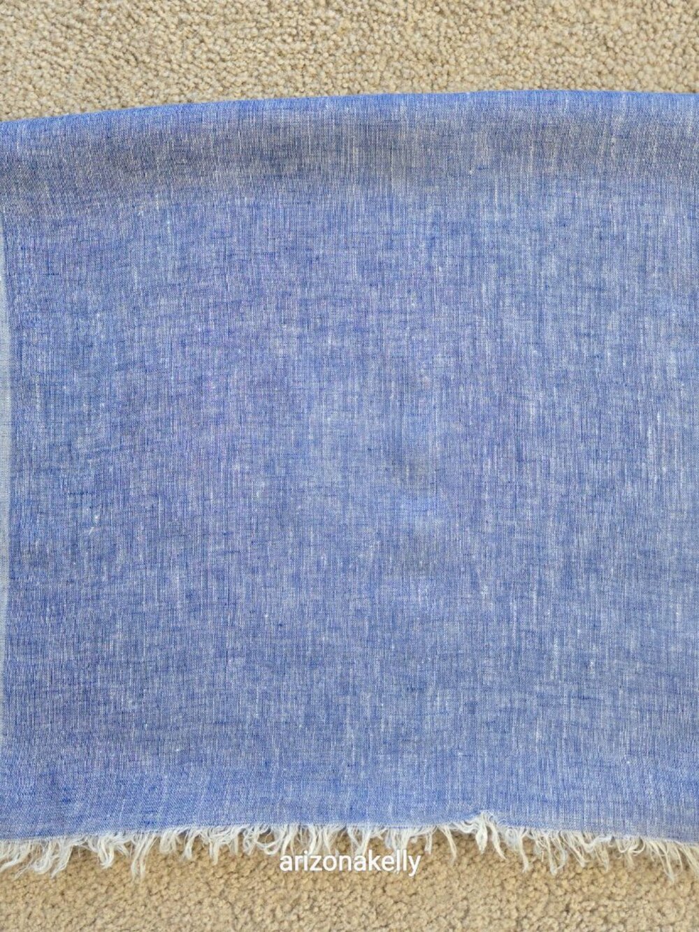 NWOT Blue Linen Scarf With Stripe Going Down Each Side - Picture 6 of 9